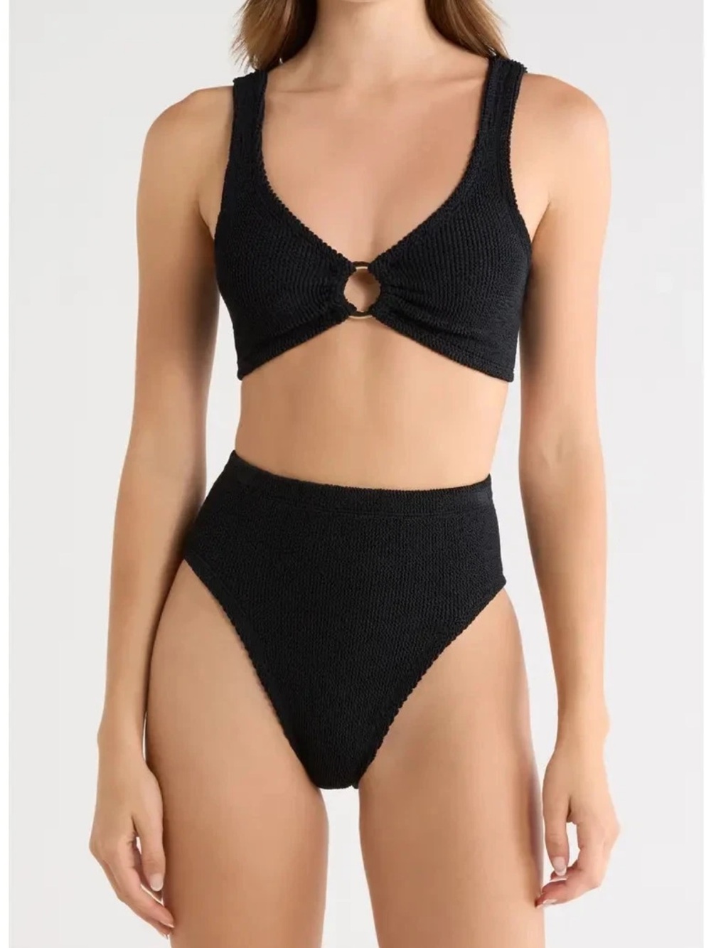 NWOT HUNZA G Nadine Two-Piece Swimsuit Black Women's OS $285